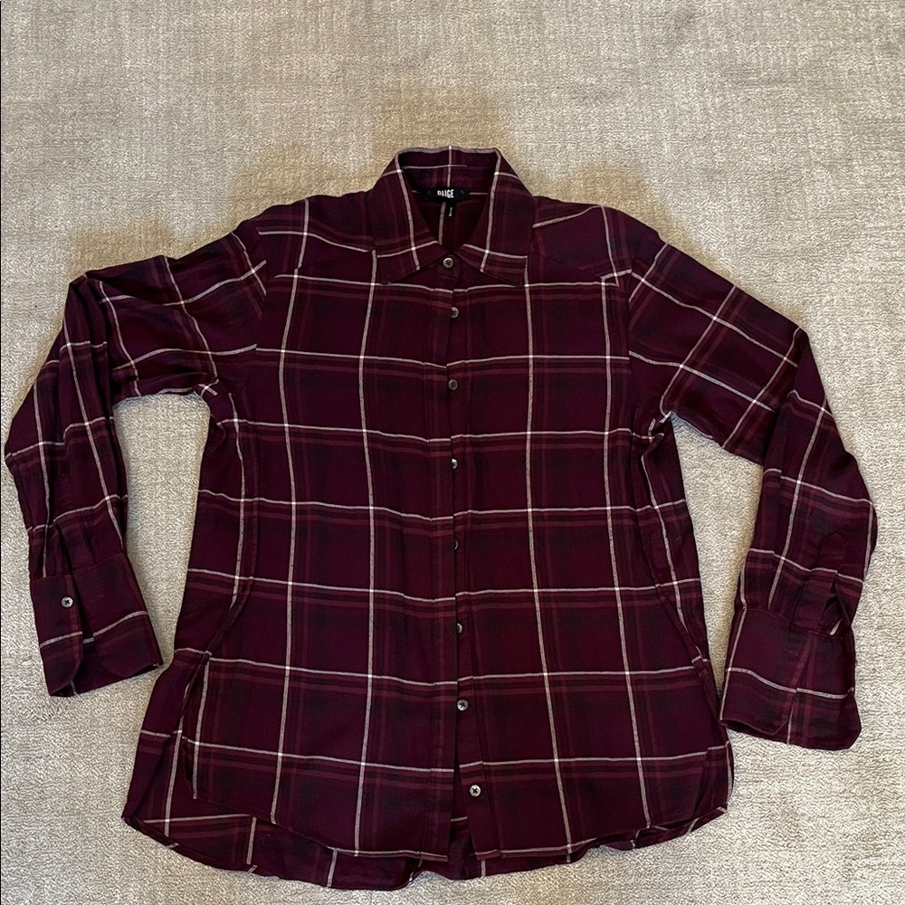 Burgundy Plaid Button-Up Shirt by Paige